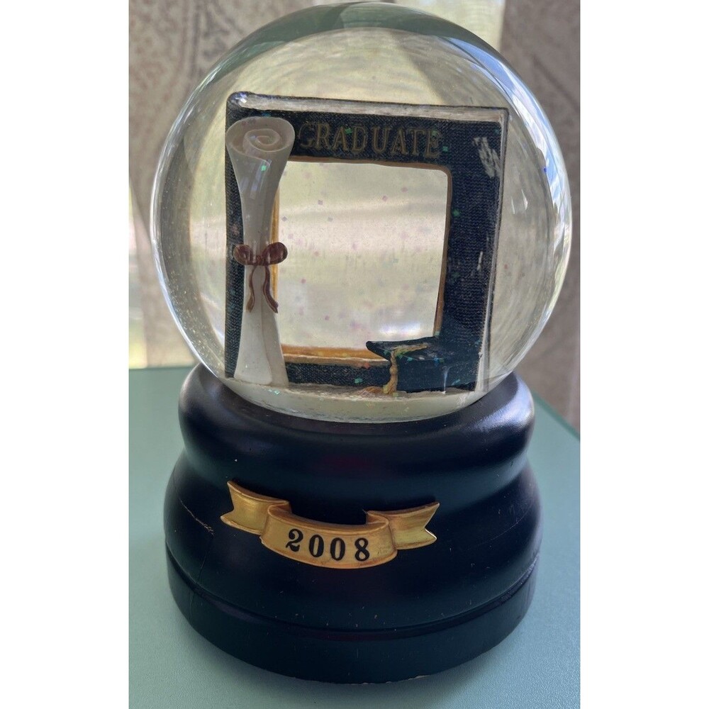 2008 Graduation Round Glass Snow Globe Water-Filled w/ Black  Base See Flaws